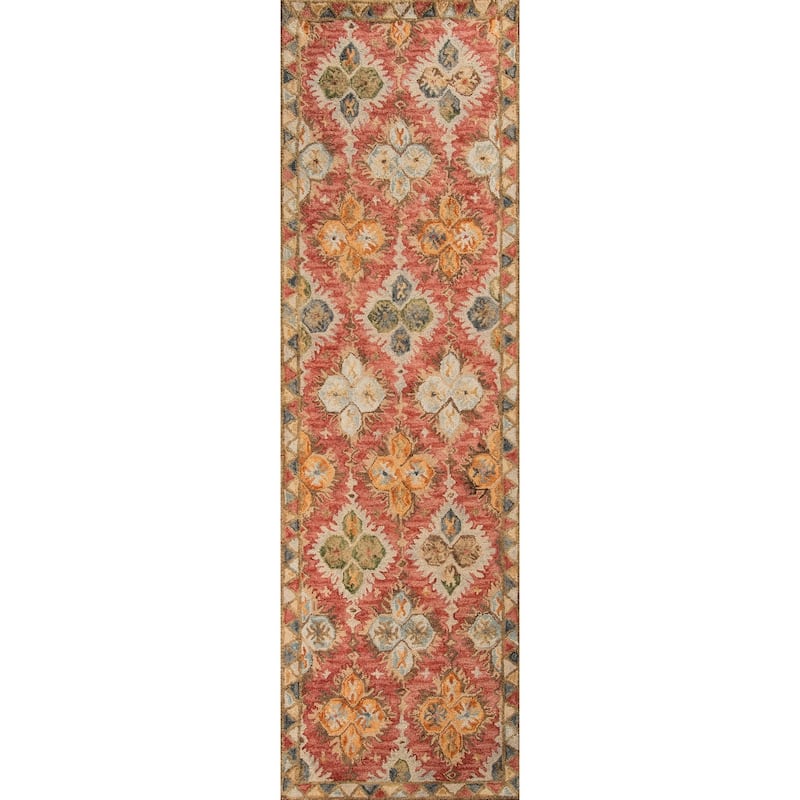 Momeni Tangier Hand-Tufted Wool Damask Area Rug - 2'3" x 8' Runner - Red - Runner/Rectangle