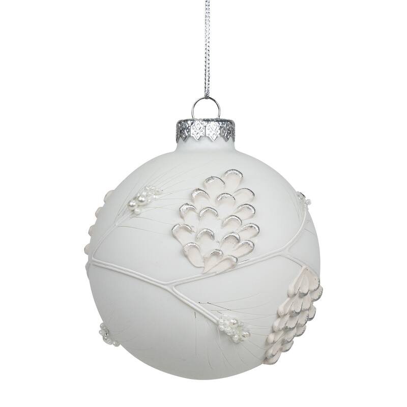 White and Silver Leaves Glass Onion Christmas Ornament - 3.5"