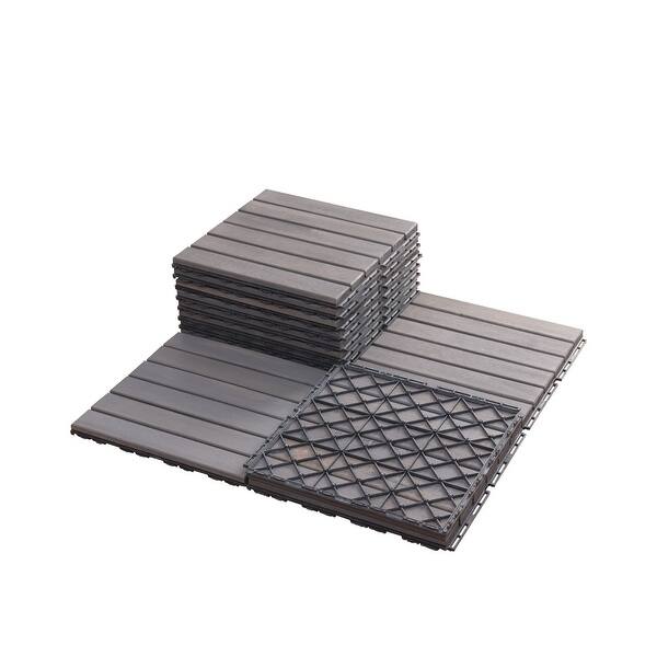 12 in Square Wood Interlocking Flooring Tiles Checker Pattern for Patio ...