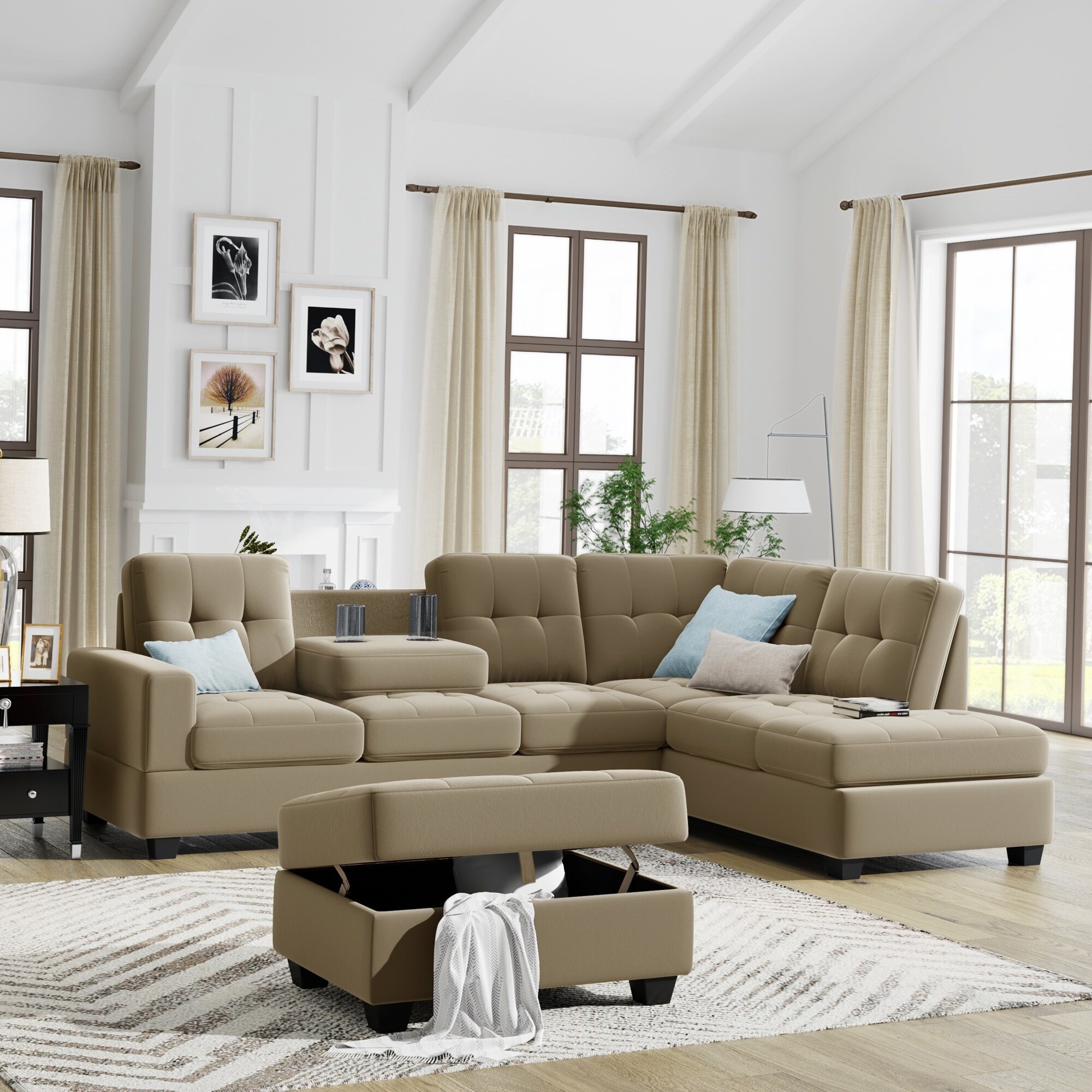 L shaped couch with cup holders store