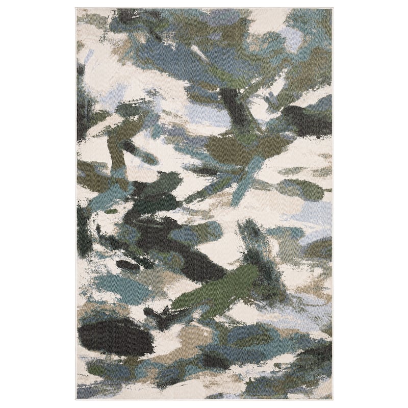 Tobias Abstract Paint Blue/ Green Area Rug- - 3'9" x 5'2"