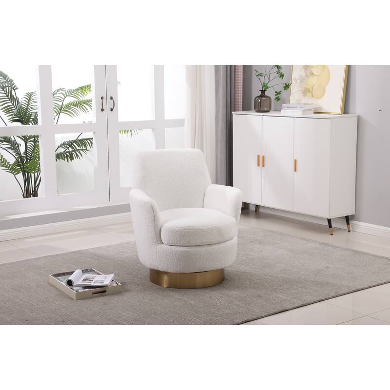 Teddy Fabric Swivel Barrel Chair, Ergonomic Round Accent Chair, Upholstered Armchair with Stainless Steel Base & Backrest