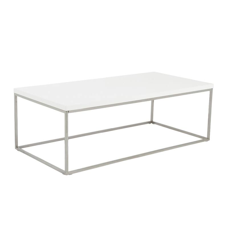 HomeRoots 35" White and Silver Wood And Metal Square Frame Coffee Table