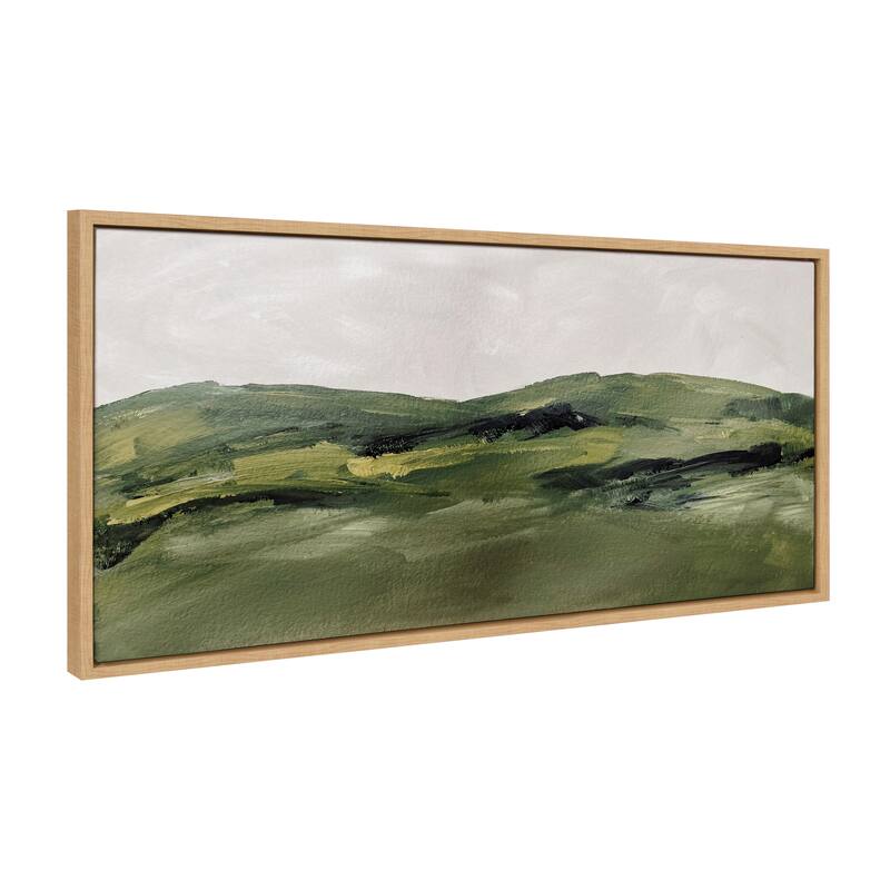 Kate and Laurel Sylvie Green Mountain Landscape Framed Canvas by Amy Lighthall - 18x40 - Natural