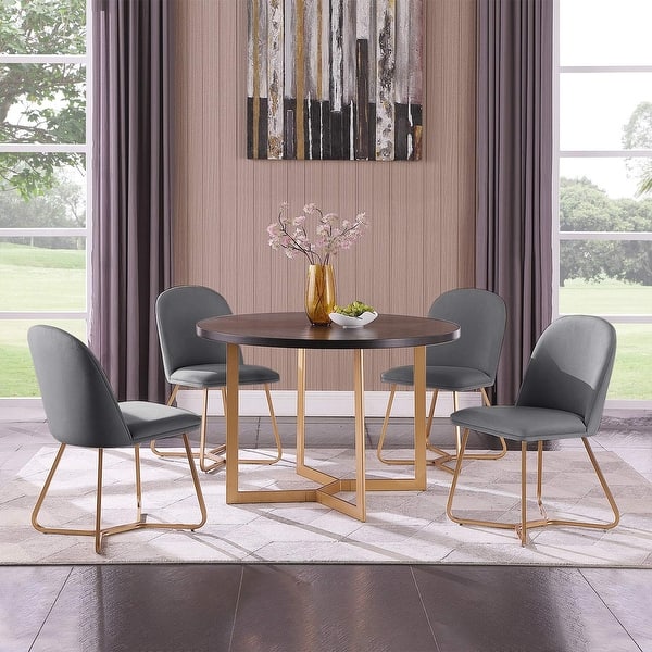 slide 1 of 6, Morden Fort Contemporary luxaury Dinning Table Set with 4 Hexagonal Chair and a Round Table Set