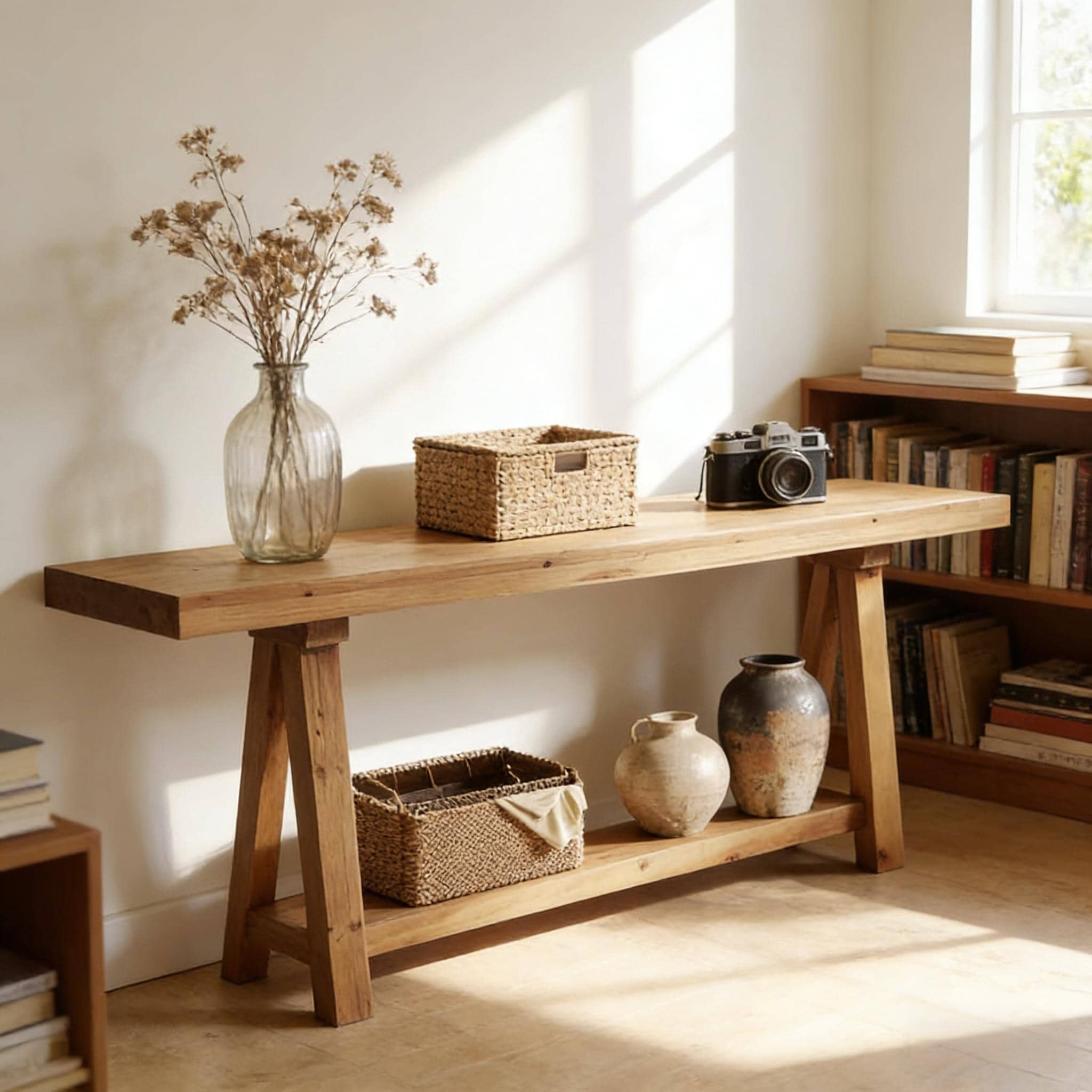 Natural Style Coffee Table, Wood Entryway Table, Stylish Console Table