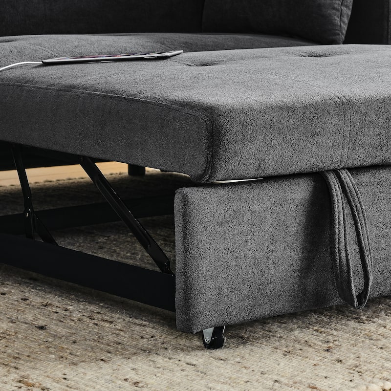 54" Pull-Out Sleeper Sofa Bed Double Seat Recliner Sofa Bed with Armrests with Storage and Side Pockets, Adjustable Backrest and