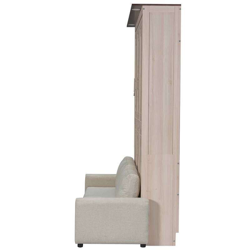 Roomfitters Queen Murphy Bed with Foldable Sofa and LED Lights, Space Saving, Beige