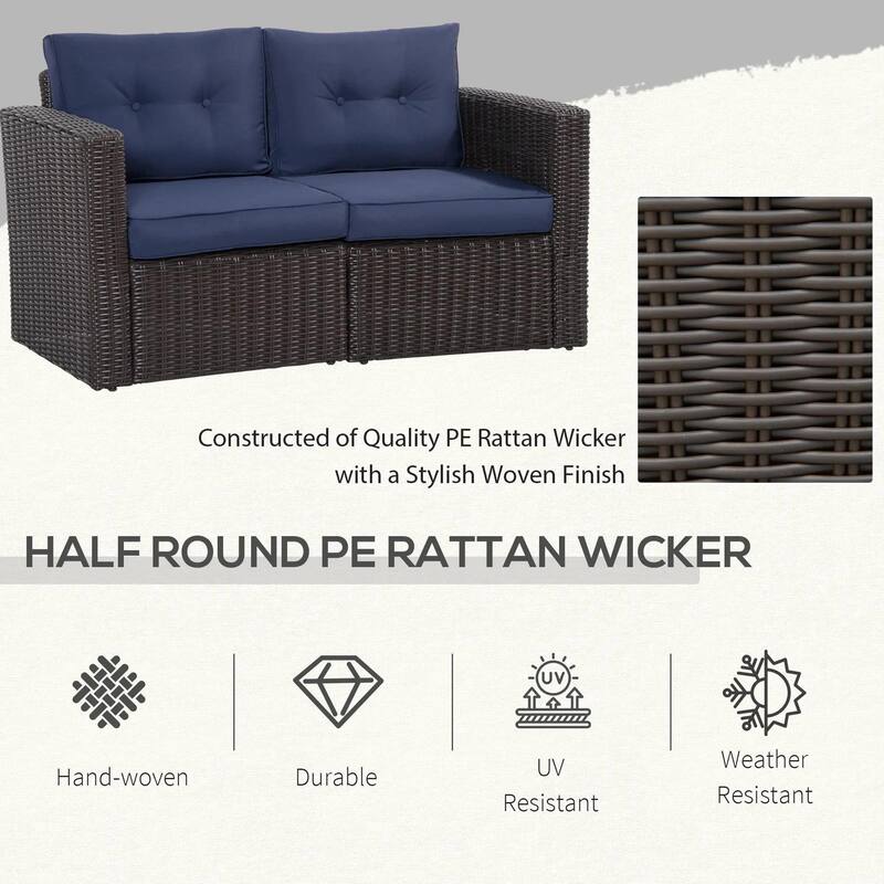 2-Piece PE Rattan Corner Sofa with Curved Armrests and Padded Cushions