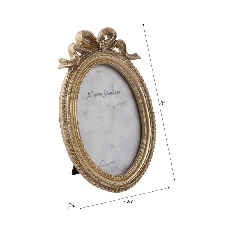 Gold 4x6 in. Polyresin Oval Coquette Photo Frame with Bow