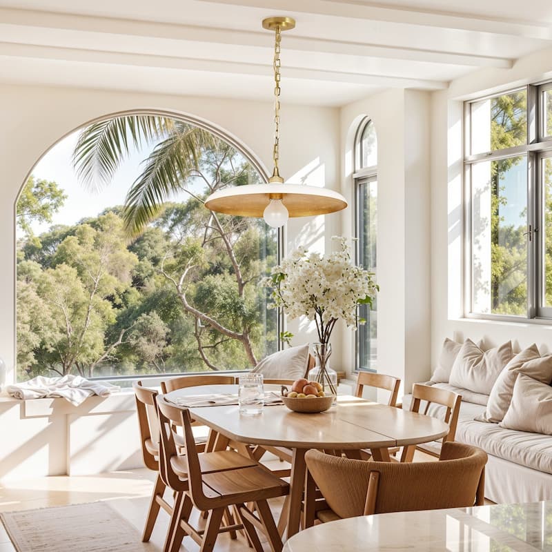 Natalia Modern Pendant Light - Metal & Gold, Ivory White Dome Light Fixture For Modern, Scandinavian, Minimalist Room Decor