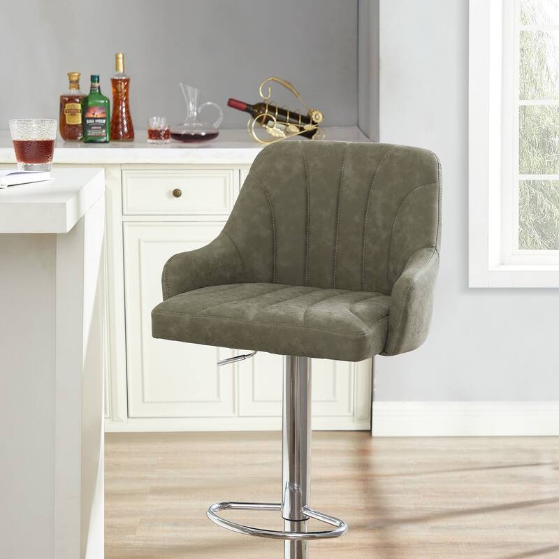 Adjustable Armless Swivel PU Leather Bar Stools Chrome Air Lift Counter Height Stools Set of 4 for Living Room Kitchen Bar