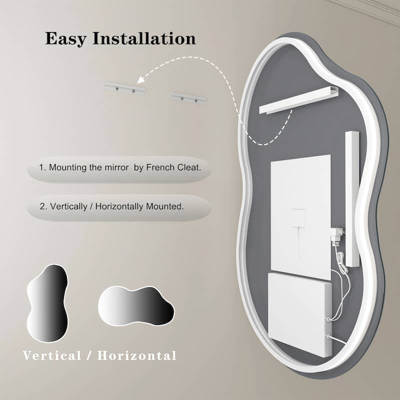 KIOTEE Frameless Irregular LED Anti-Fog Bathroom Vanity Mirror, Asymmetrical Backlit Wall Mirror