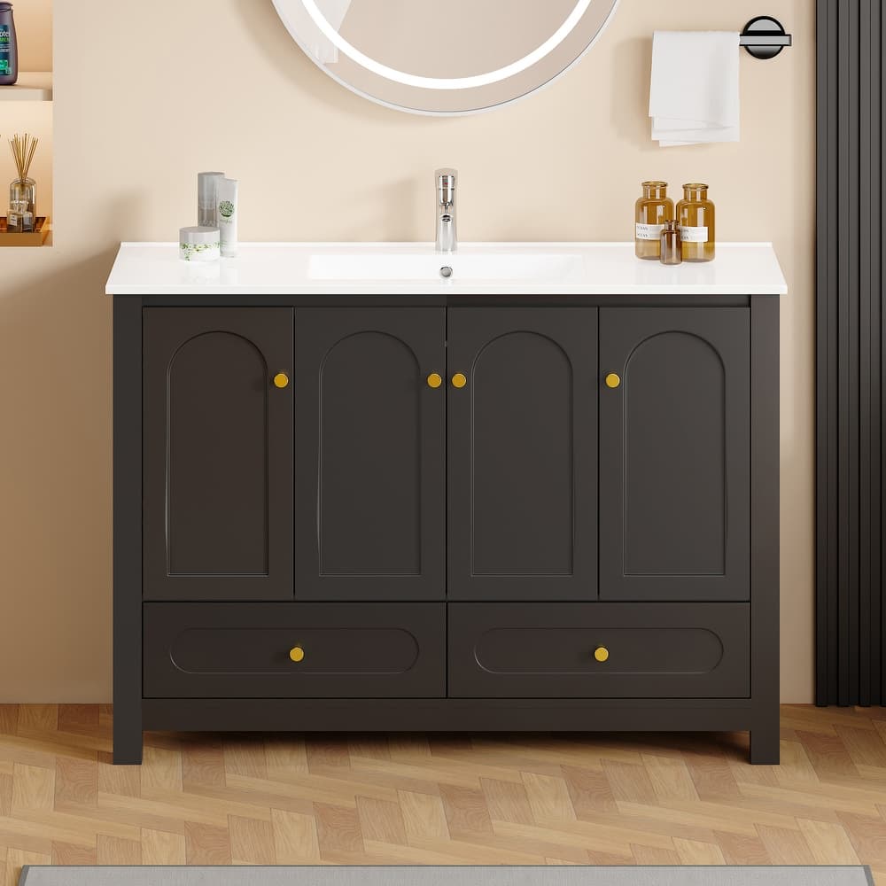 48" Bathroom Vanity with Ceramic Sink Combo, Abundant Storage Cabinet -4 Soft close doors and 2 drawers