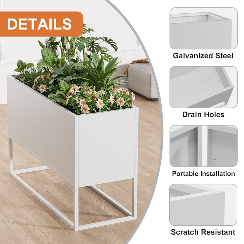 47*18*18 inch Large Metal Rectangular Planter with Shelves and Drainage Holes for Indoor/Outdoor Use, Perfect for Tall Plants