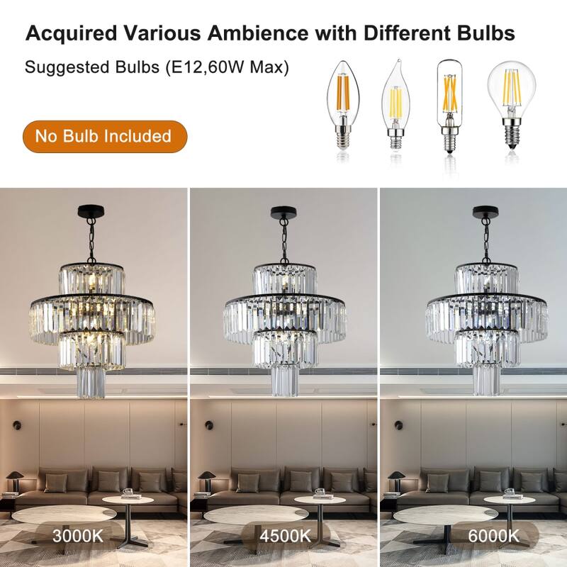 Luxury 19.7 Inch Crystal Chandelier Lights in Black Adjustable Height