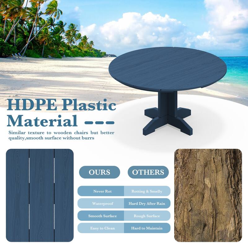 HDPE Patio Outdoor Round Coffee Table, X-shaped Leg