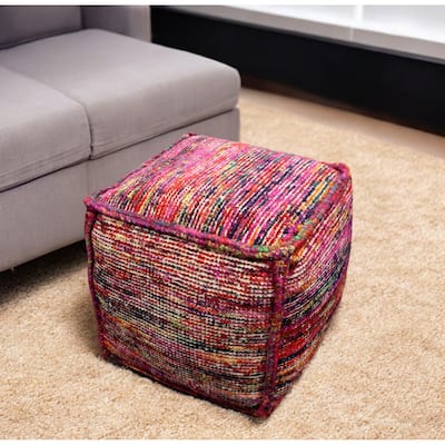 18" Pink Wool Cube Pouf Ottoman