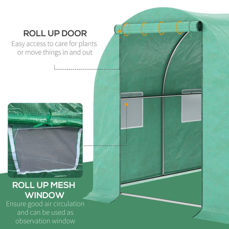 15' x 7' x 6.5' Walk-in Tunnel Hoop Greenhouse,Green House with Polyethylene PE Cover, Steel Frame,Roll-Up Zipper Door & Windows