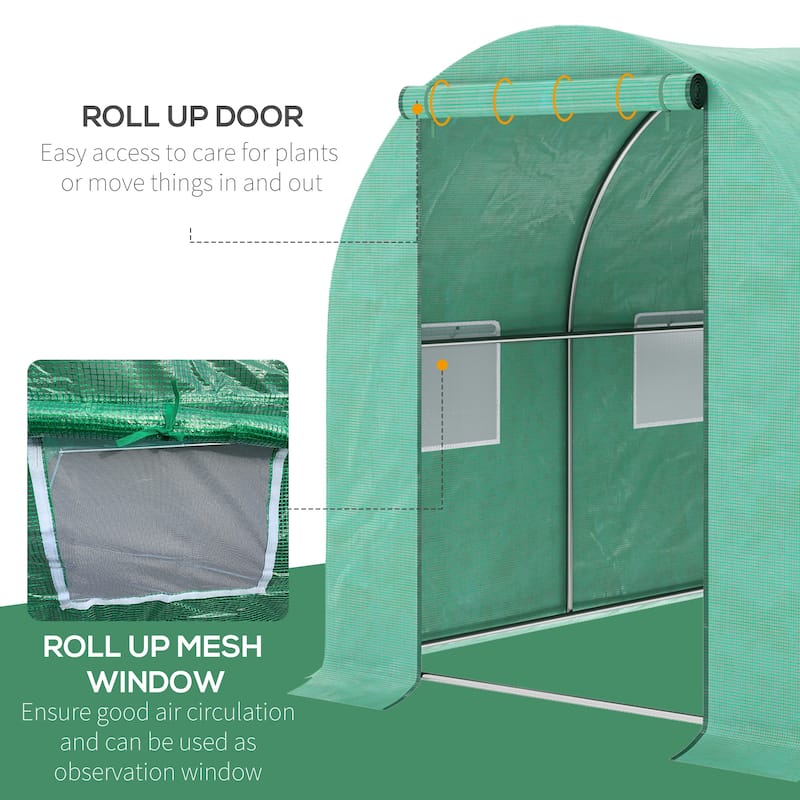 Outsunny Walk-in Tunnel Greenhouse with High-Quality PE Cover, Zipper Doors, & Windows, Green