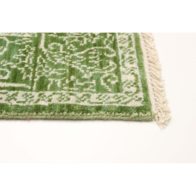 ECARPETGALLERY Hand-knotted Heritage Green Silk, Wool Rug - 2' 6" x 17' 11"