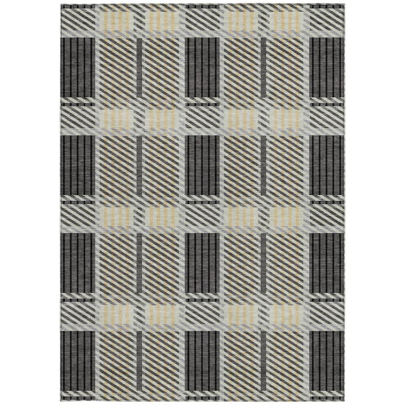 HomeRoots Plaid Transitional Rectangle Outdoor Rug