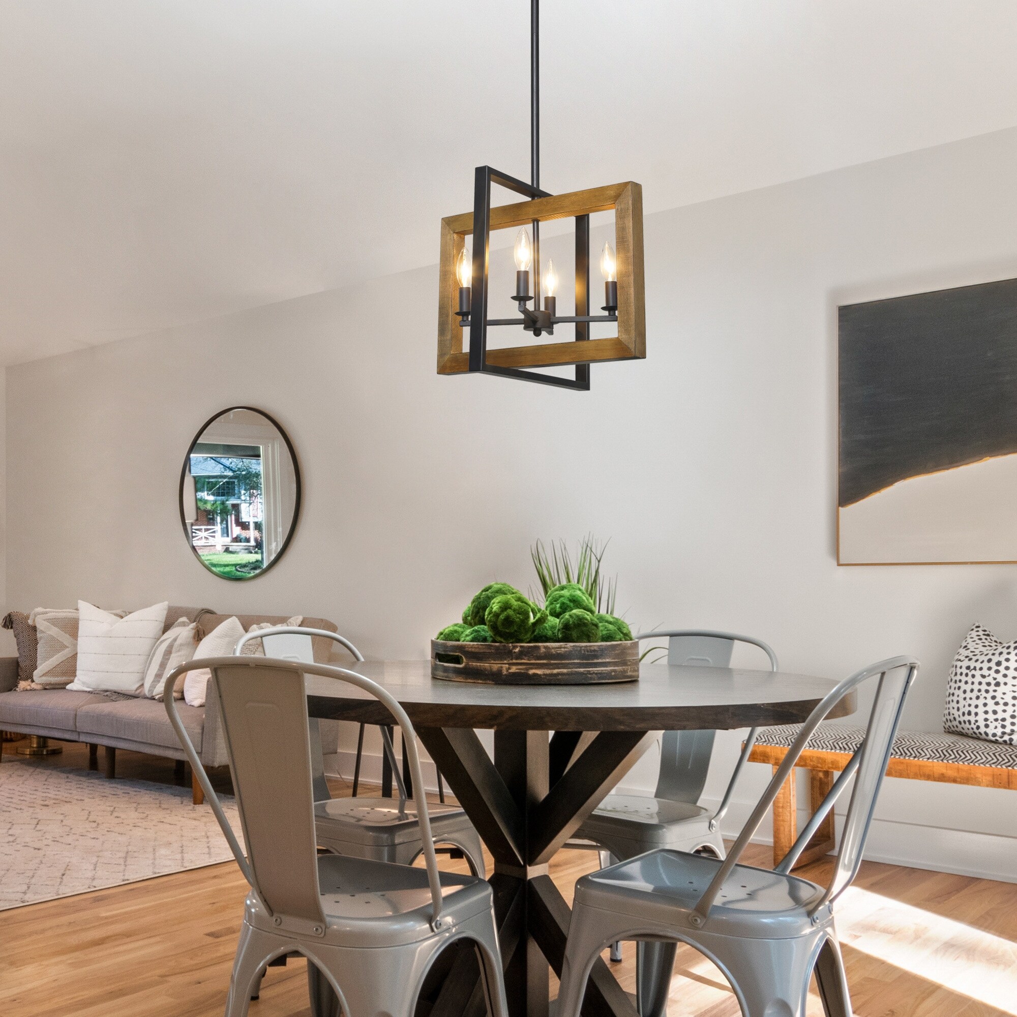 Farmhouse 6 light Wood Linear Chandelier Kitchen Island ...