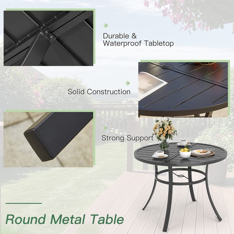 Patio Dining Set, Outdoor Dining Table and Chairs Set with Textilene Chairs, Adjustable Umbrella Hole for Garden, Backyard