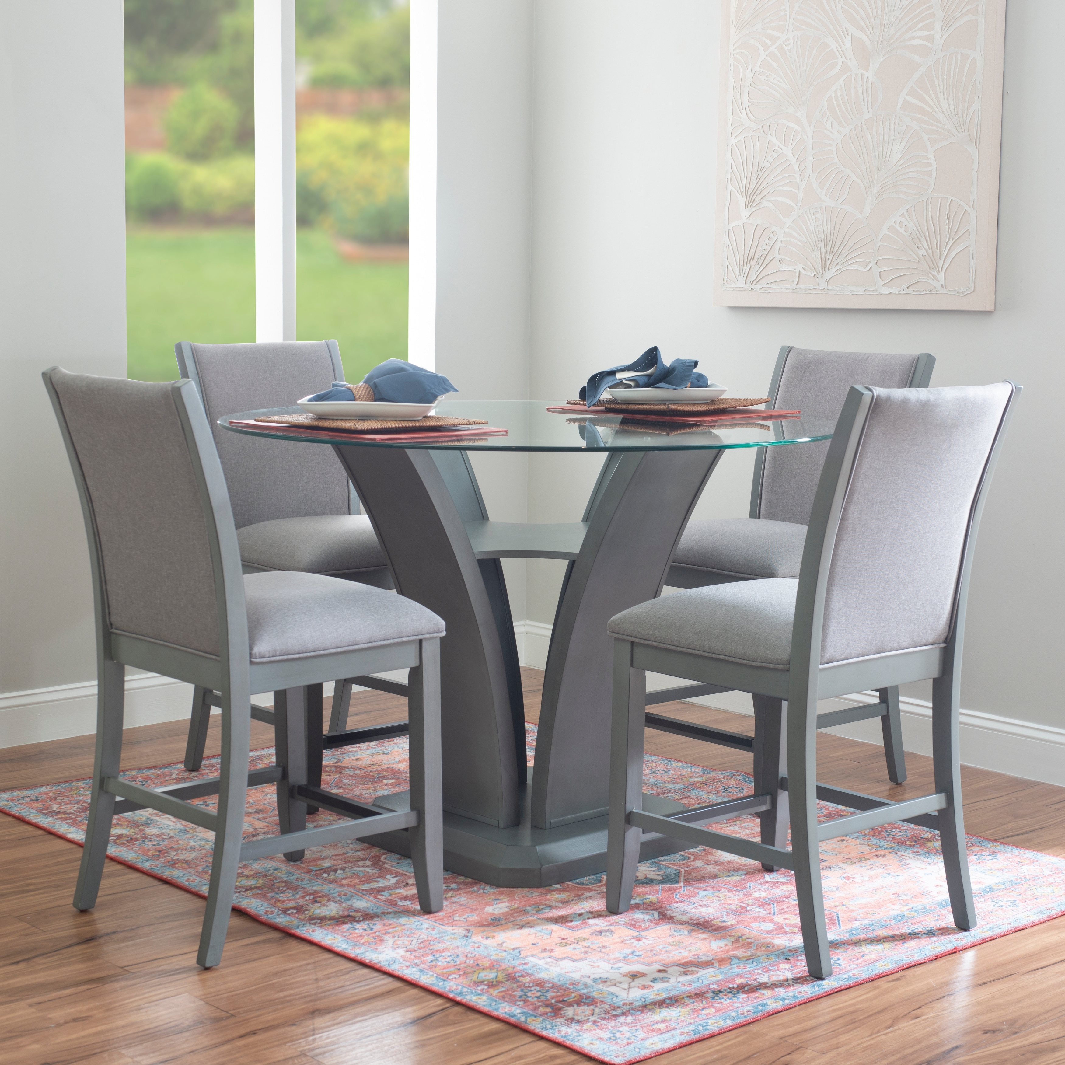 Round glass counter store height dining set