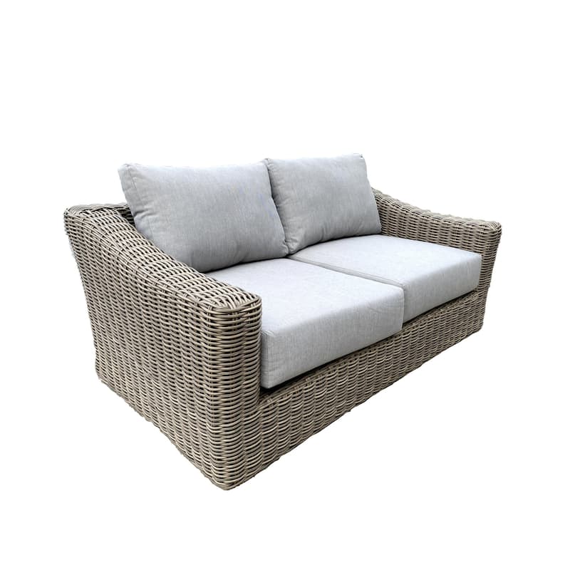 Tulum Two-Tone Dark Beige Aluminum Frame Love Seat Set Set with Cushions
