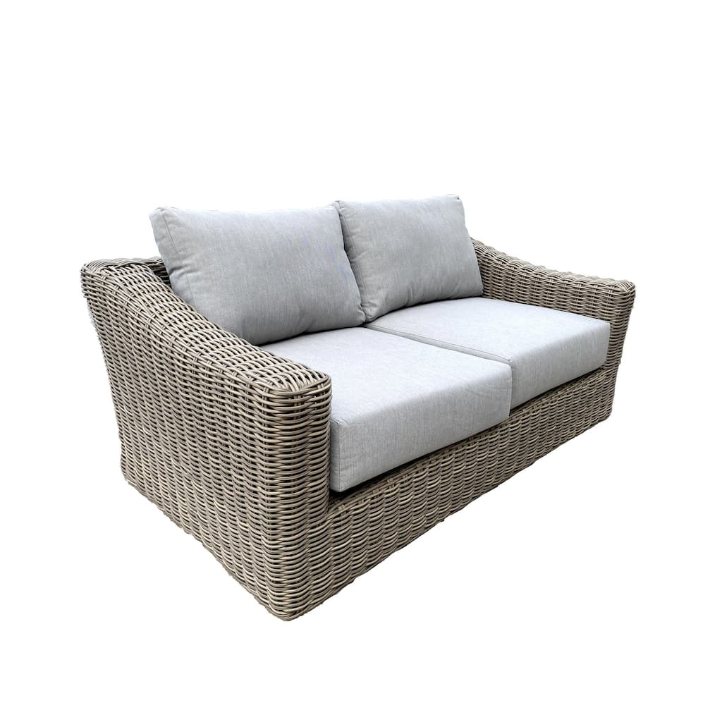 Tulum Two-Tone Dark Beige Aluminum Frame Loveseat with Cushions