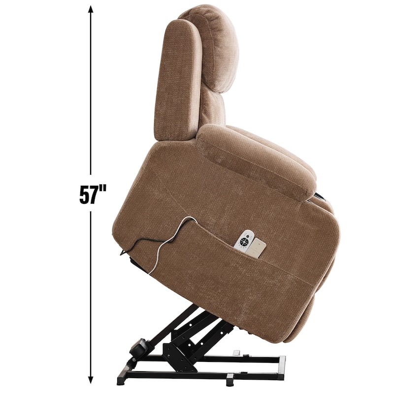 Chenille Power Lift Recliner Chair, Heavy Duty Recliner Chair with Heat & Massage, Lounge Chair with USB Ports & Cup Holders