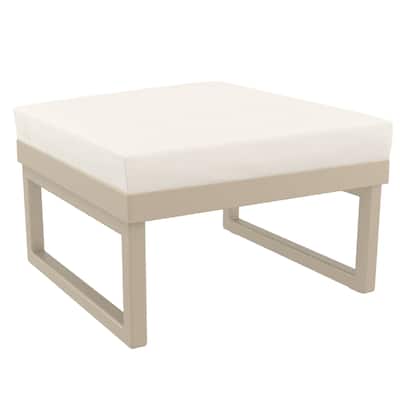 25.5" Taupe Brown Square Ottoman with Sunbrella Natural Cushion