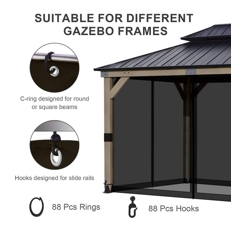 Aoodor 12' x 16' Gazebo Universal Mosquito Netting Screen Replacement, 4-Panel Screen Walls - (Mosquito Net Only)
