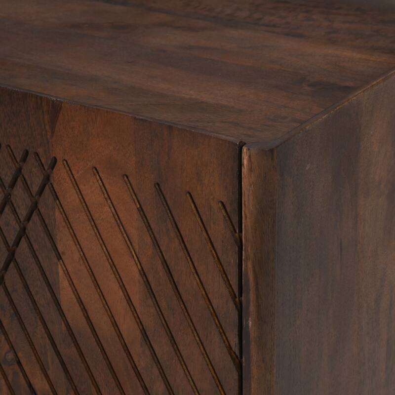 Sideboard Cabinet with 2 Fluted Doors, Mango Wood Storage Cabinet, Buffet Cabinet with Adjustable Shelf & Tapered Legs