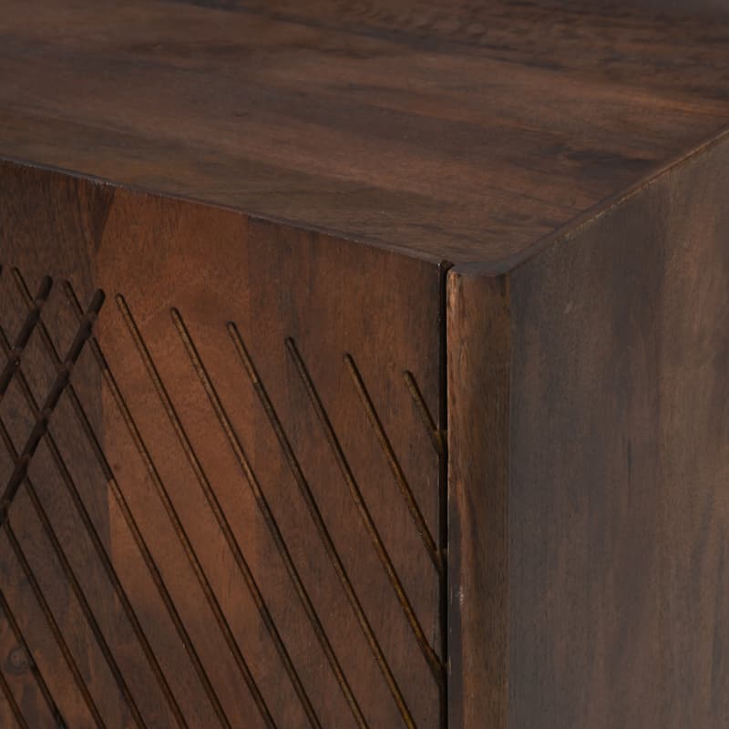 Wood Accent Cabinet With Storage, Rustic Mango Wood Storage Cabinet With Fluted Design And Adjustable Shelf