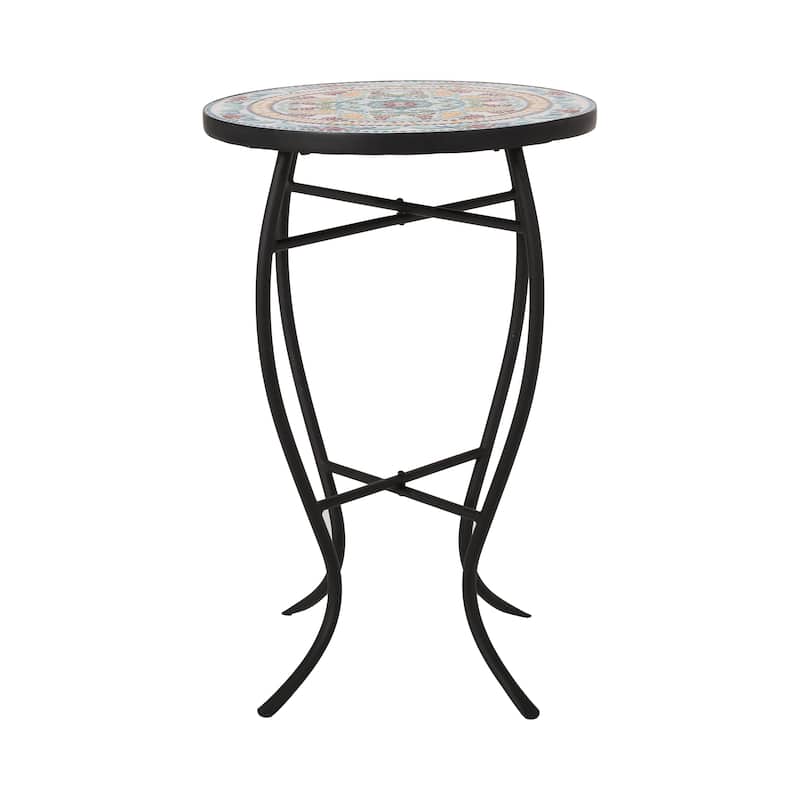 Roomfitters Round Mosaic Bistro Table, Outdoor Patio Side Table with Artistic Metal Base, Multicolor