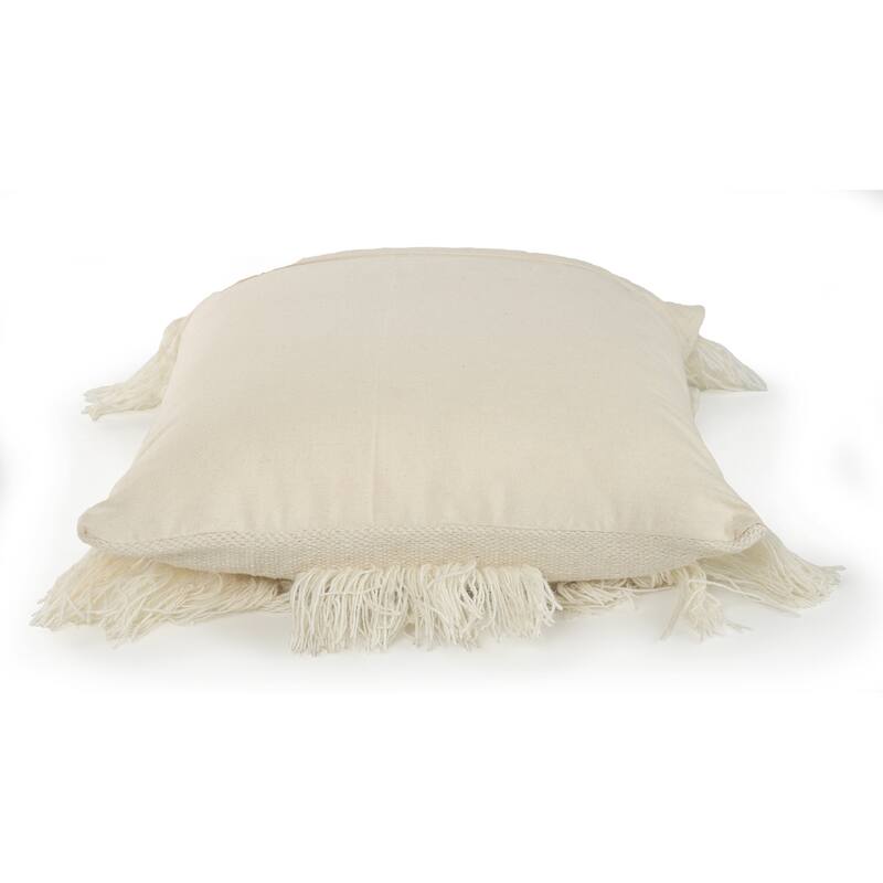 Sevita Textured and Fringe Ivory Throw Pillow