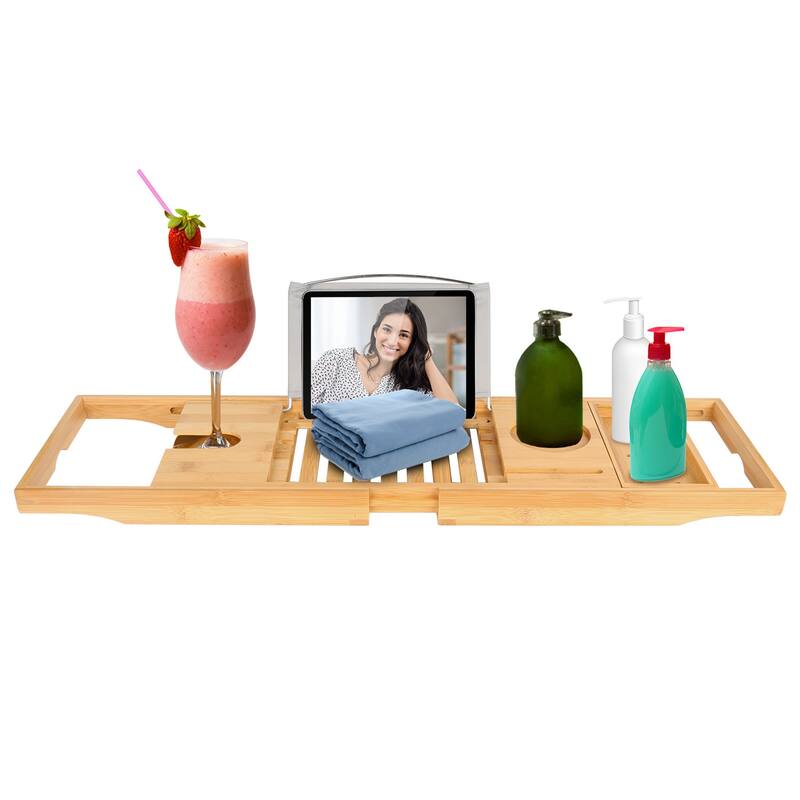 Bathtub Caddy Tray Crafted Bamboo Bath Tray Extendable Reading Rack