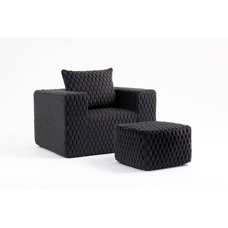 GDFStudio - Lingge Corduroy Compression Sofa with Ottoman- Modern White Lounge Seating for Cozy Living Spaces