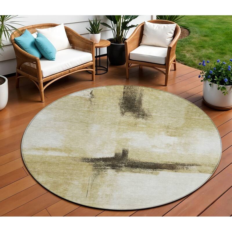 HomeRoots Abstract Transitional Rectangle Outdoor Rug - 8' Round