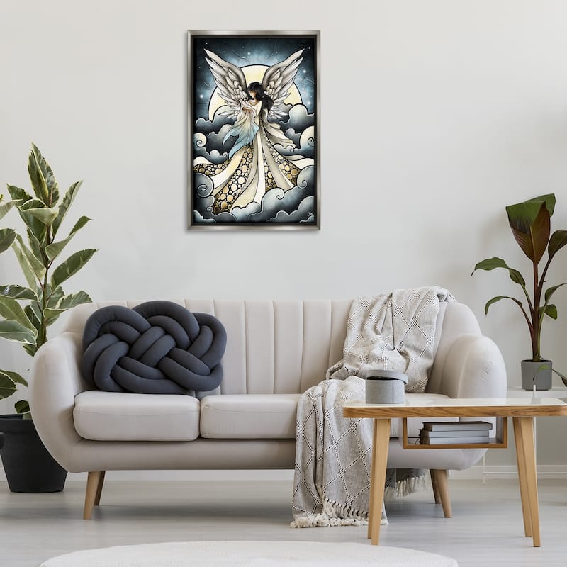 Stupell Classic Angel & Baby in Clouds Framed Floater Canvas Wall Art Design By Mandie Manzano