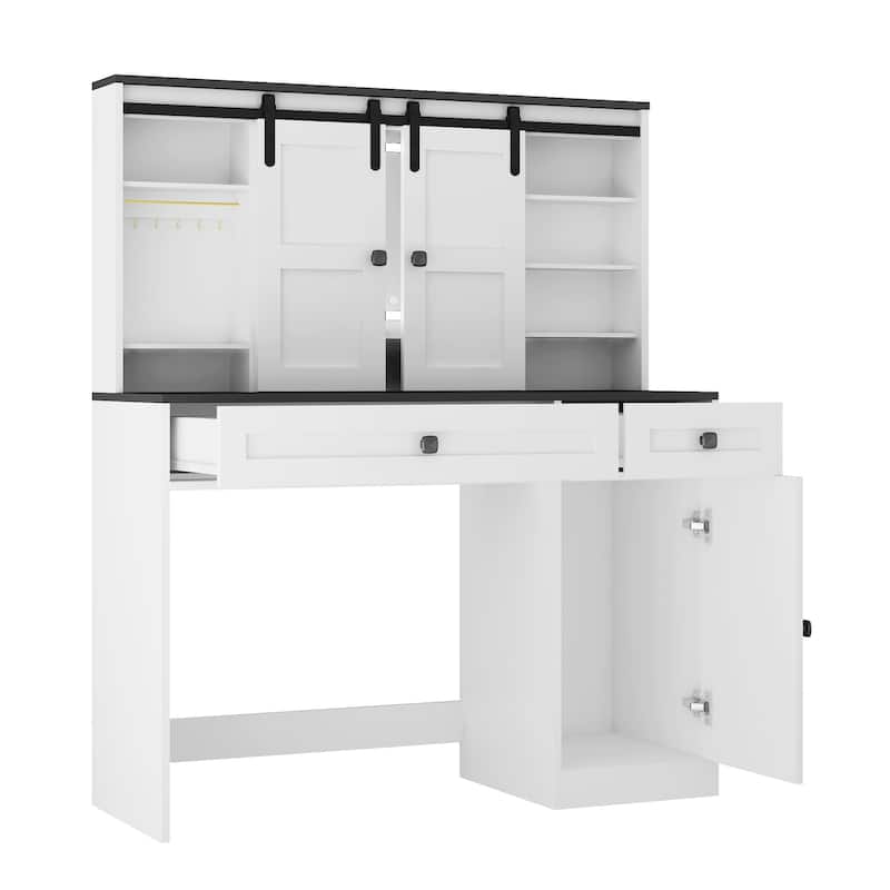 43" Wide Dressing Table with Lighted Mirror and Makeup Drawer, Large Modern Dressing Table Set with Hair Dryer Holder