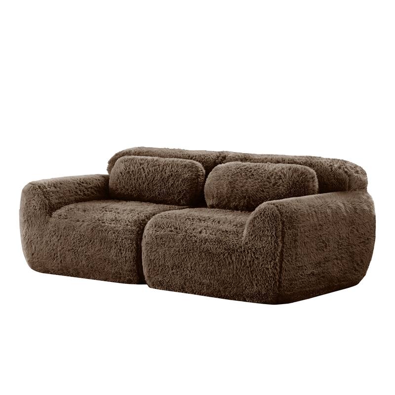 Roomfitters 2-Seater Modular Plush Sectional Sofa, No Assembly High-Density Sponge Couch with Pillows