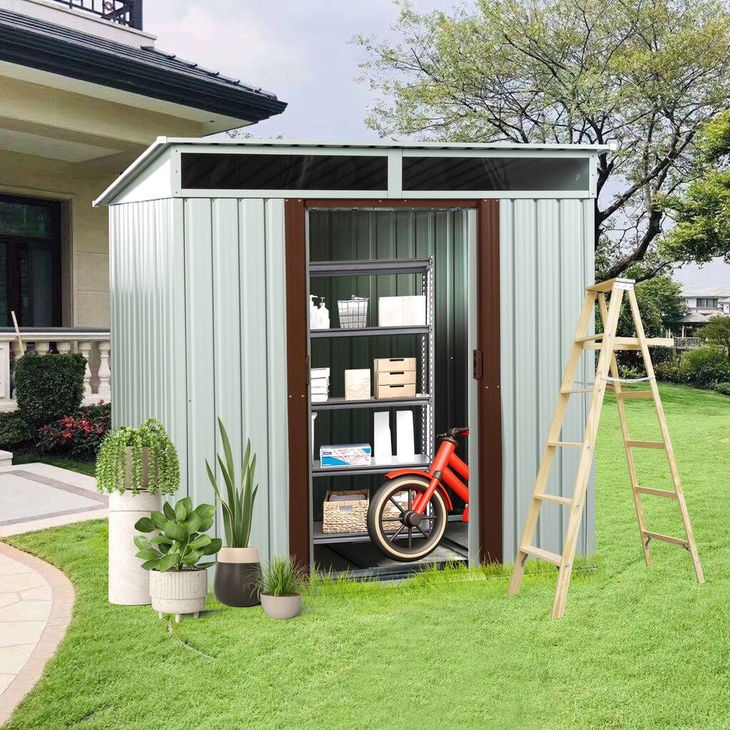 6 ft. x 5 ft. Outdoor Galvanized Metal Storage Shed with Sliding Door