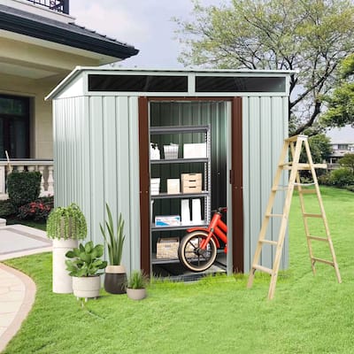 Sun Protection Waterproof Tool Storage Shed Outdoor Metal Storage Shed with Sliding Doors and Padlock for Lawn Backyard, White