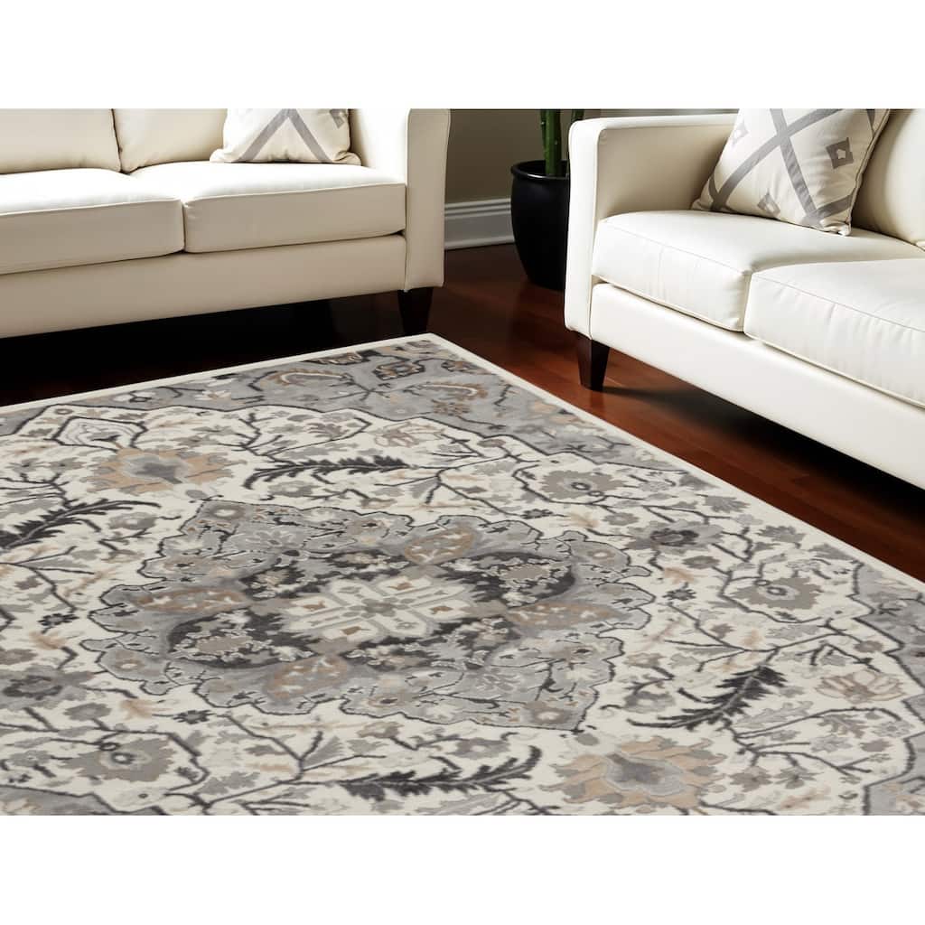 Kepev Power Loomed Floral Traditional Non Skid Low Pile Area Rug By HomeRoots - 108' X '72' X '0.25
