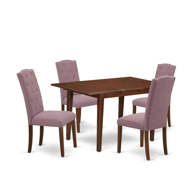 HomeStock 5-Pc Mahogany Finish Solid Wood Top - Rectangular Dining Room Set with Butterfly Leaf - Seats 4