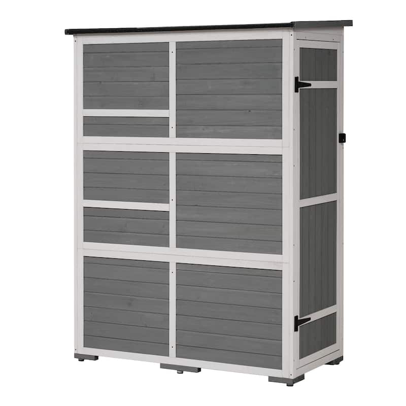 Outdoor Wood Storage Shed, Tool Cabinet,Waterproof Roof, 4 Lock Doors - 48.6X25.2X65.7 inch(LXWXH)