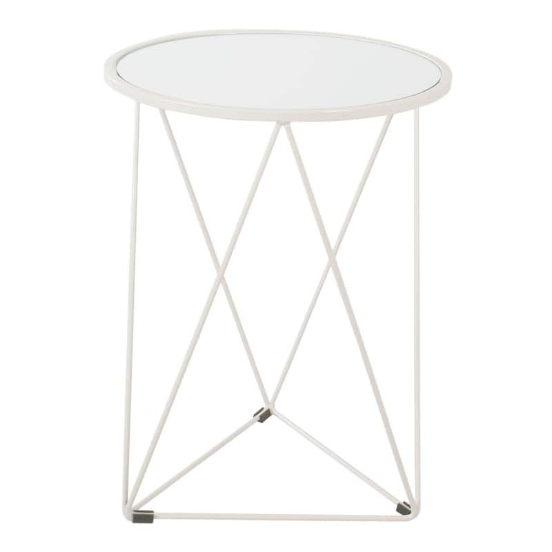 HomePop Metal Accent Table Triangle Gold Base Round Mirror Top - White